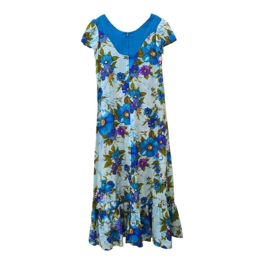 Sears Hawaiian Fashion blue floral maxi dress vintage tropical
